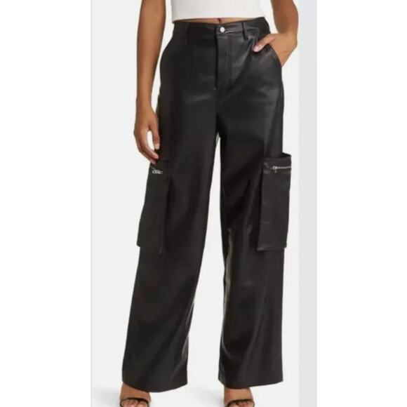 NEW BLANK NYC Women's Black The Franklin Ribcage Wide-Leg Cargo Pants Size 27 - Picture 1 of 8